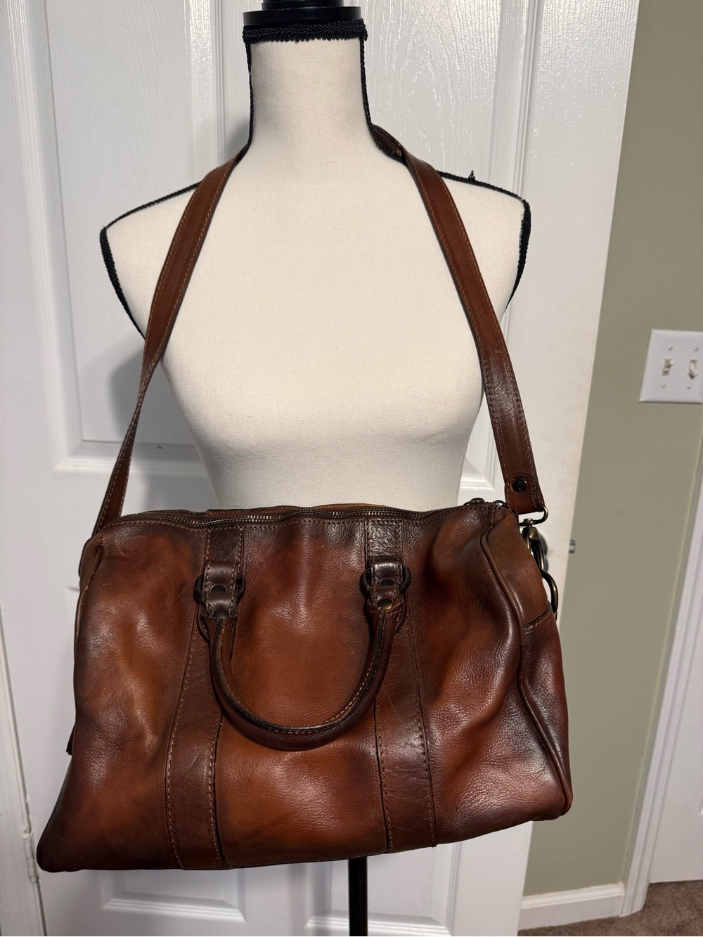 Classic Brown Leather Satchel Handbag